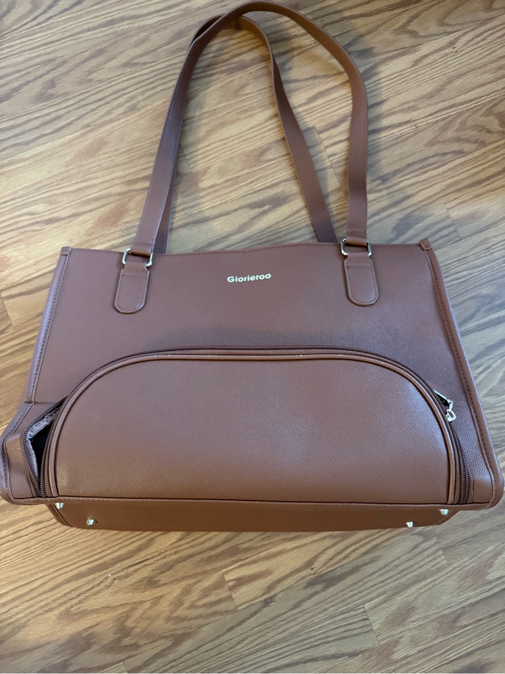 Brown Tote Bag with Front Zip Pocket